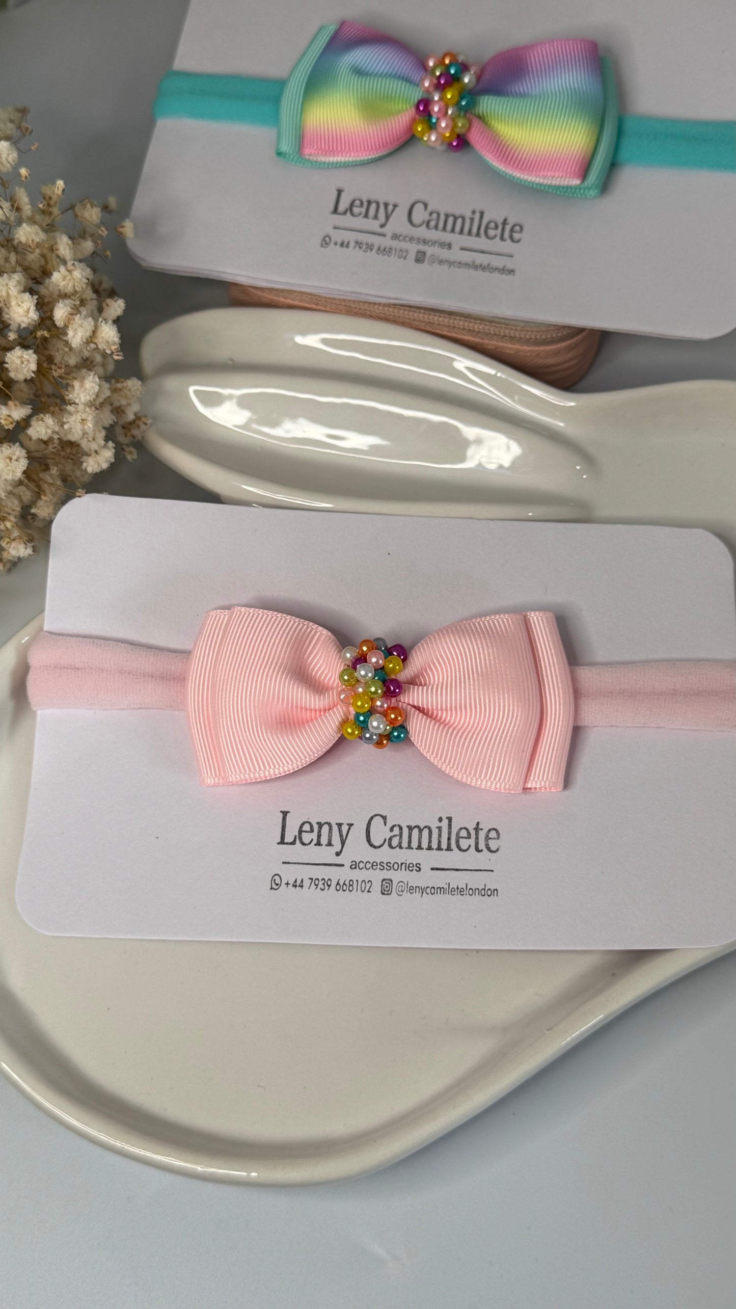 Baby soft headband - pearls embroidered