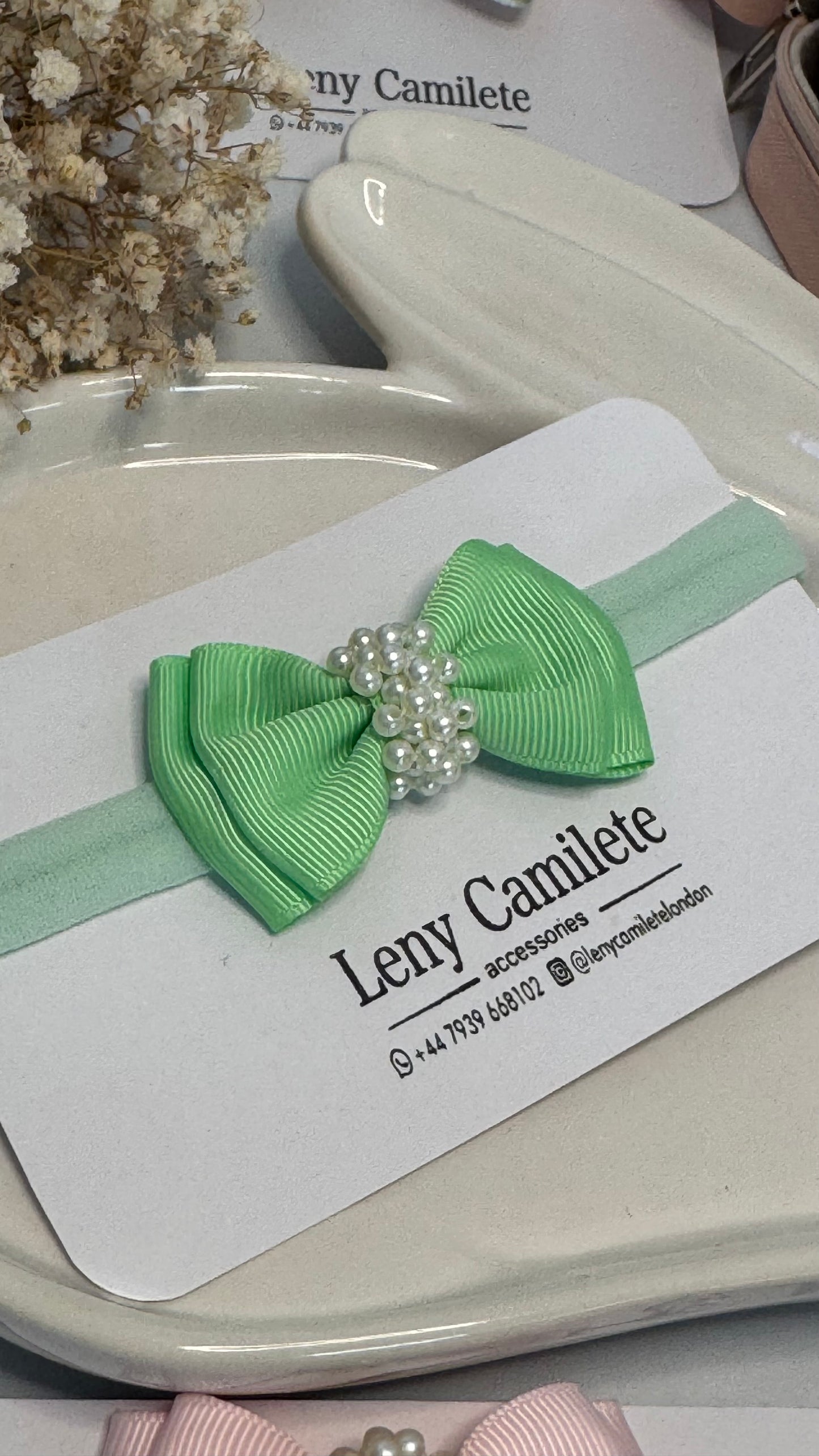 Baby headband - pearls embroidered
