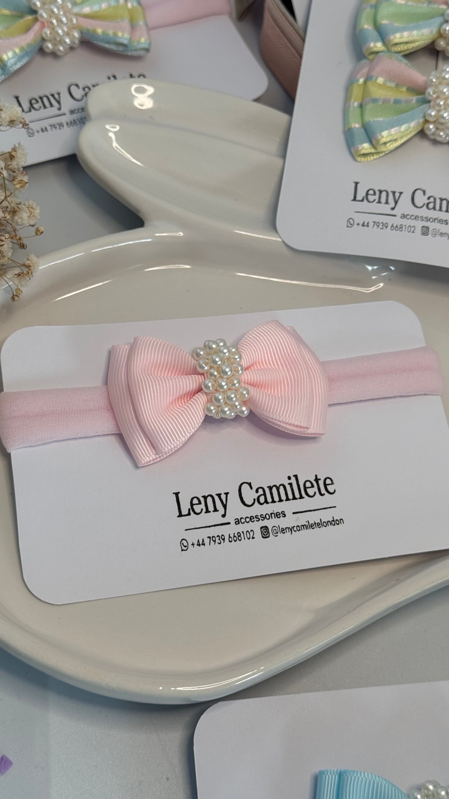 Baby headband - pearls embroidered