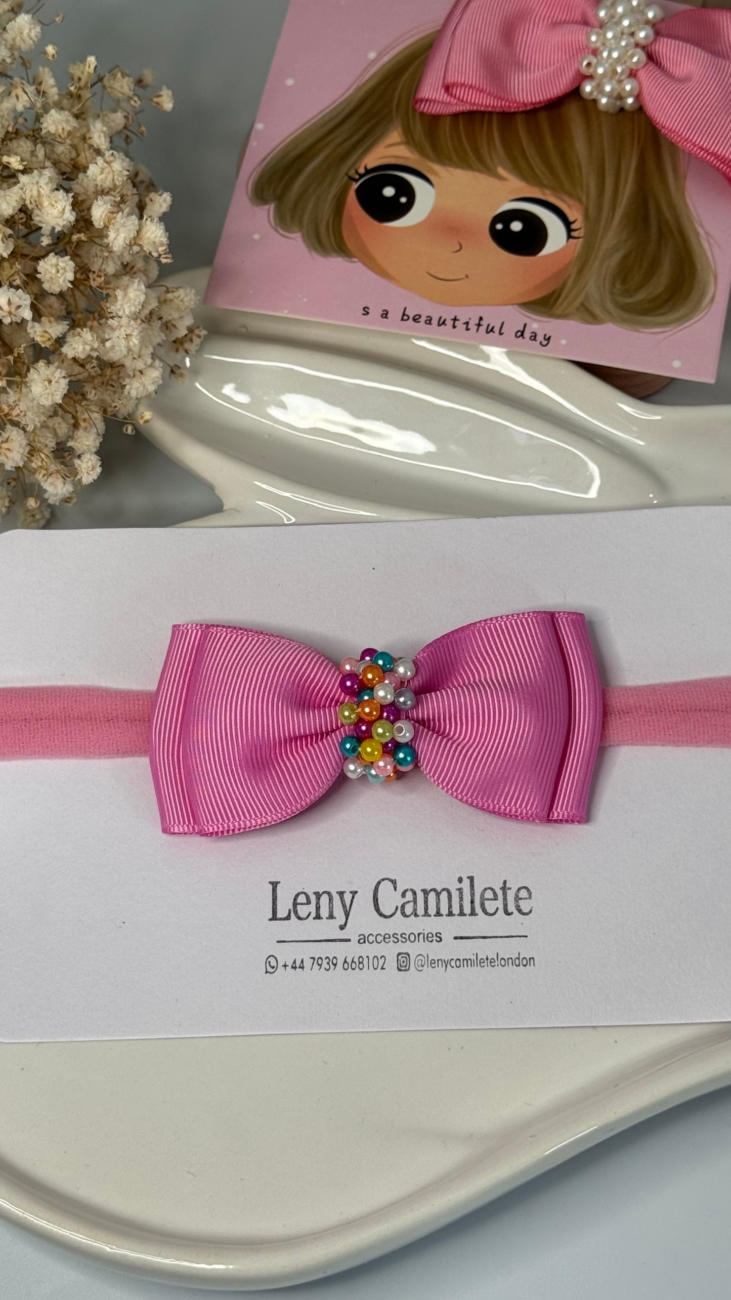 Baby soft headband - pearls embroidered
