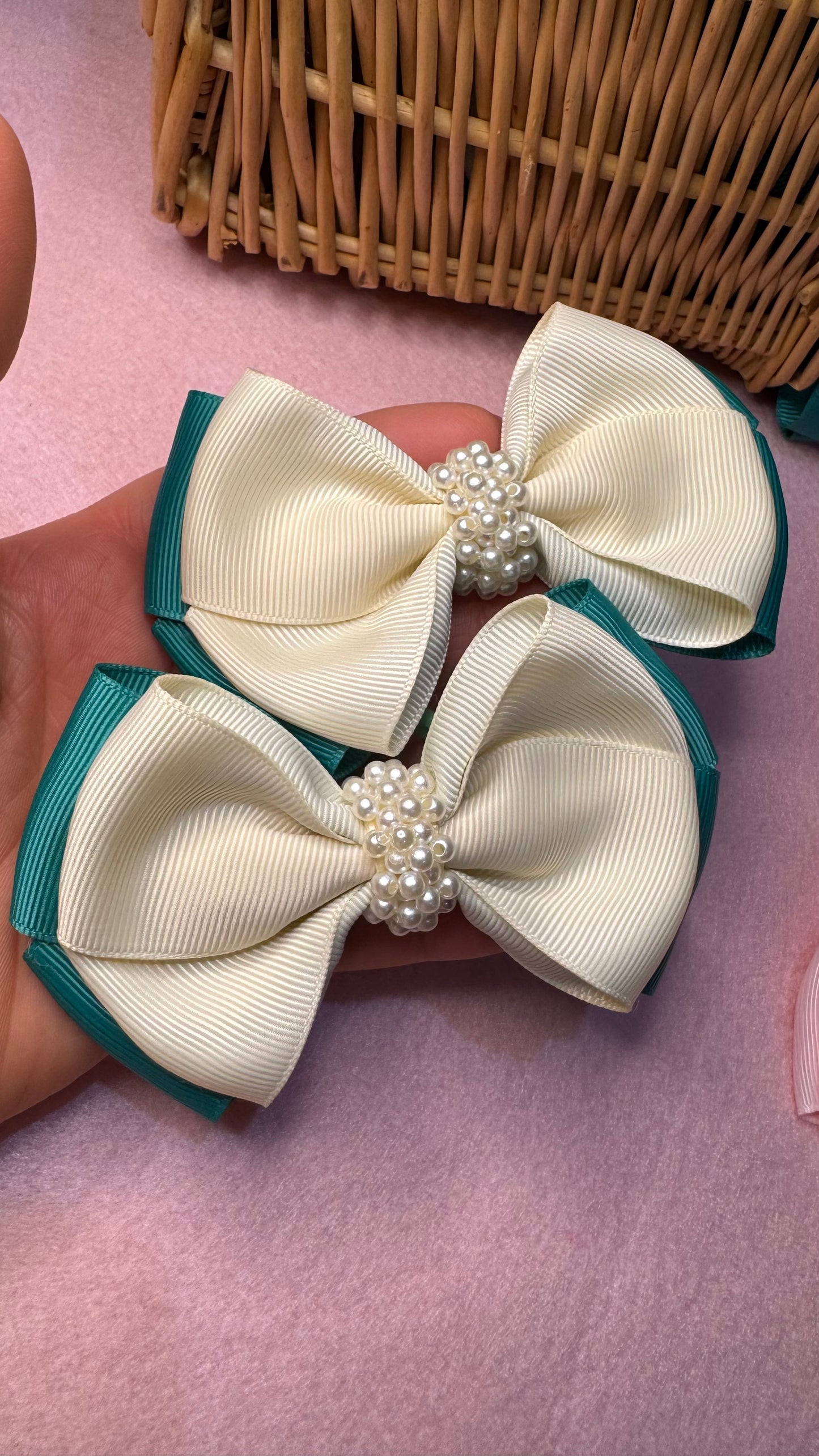 Grosgrain embroidered bow/ hair bow / pigtail - £9.50 each