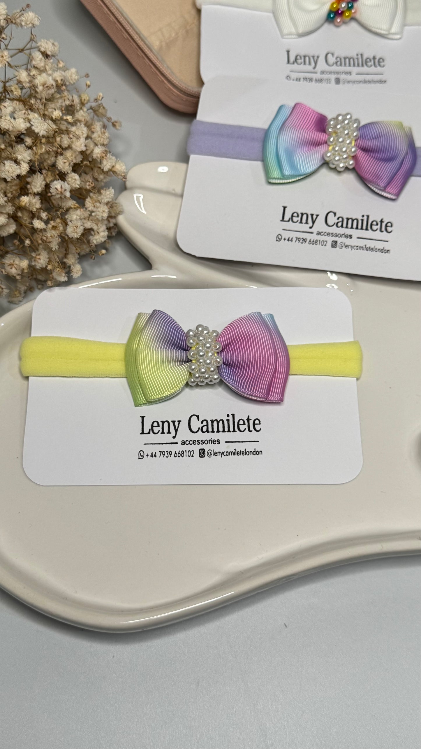 Baby headband - pearls embroidered