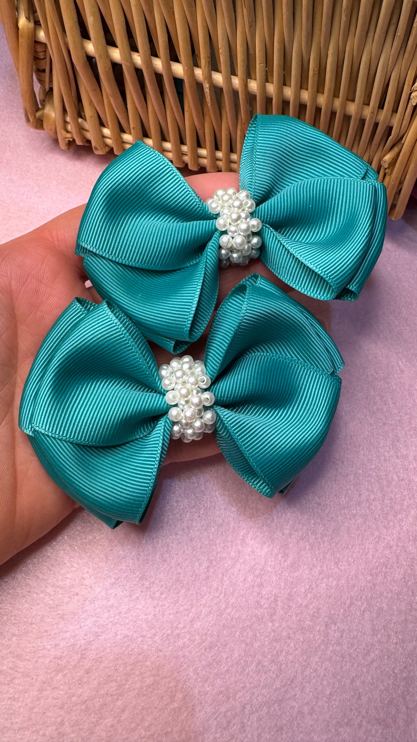 Grosgrain embroidered bow/ hair bow / pigtail - £9.50 each