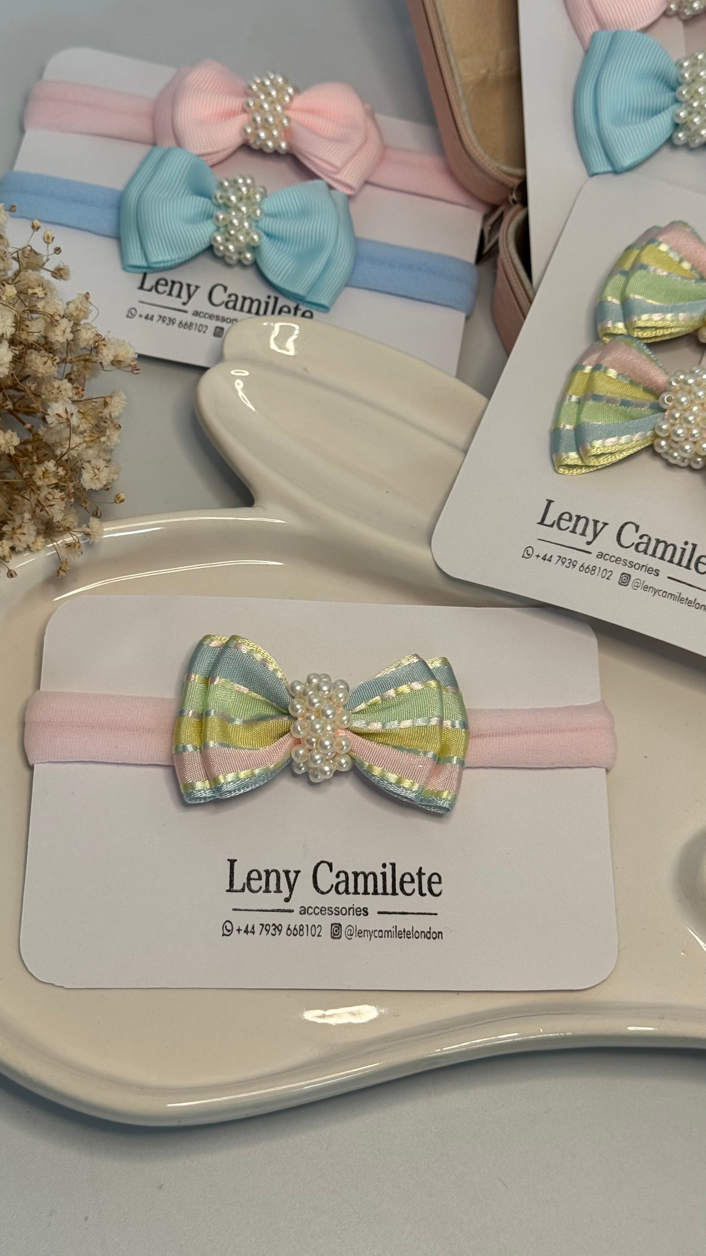 Baby headband - pearls embroidered
