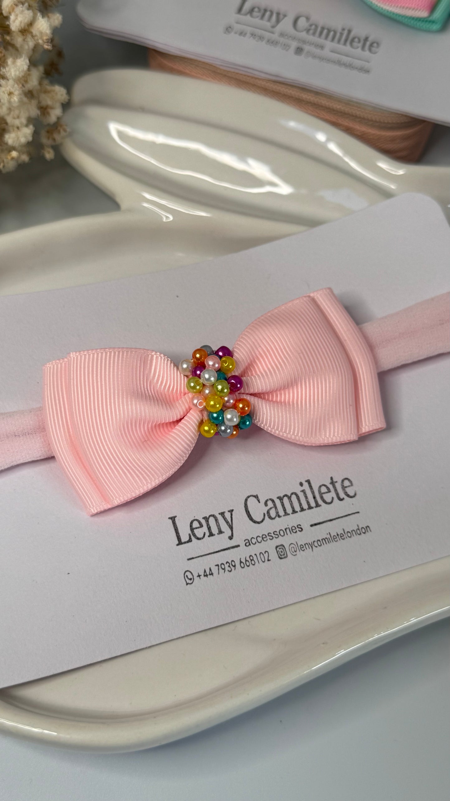 Baby soft headband - pearls embroidered