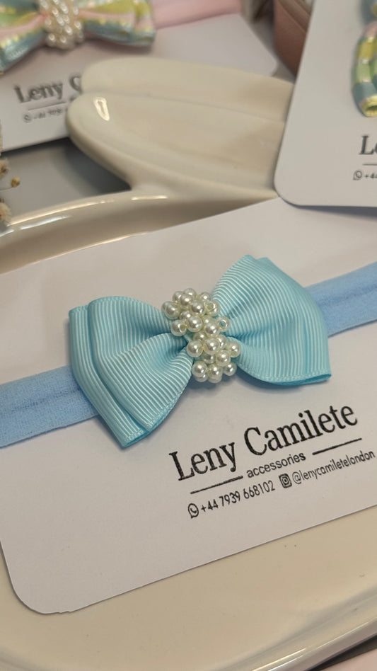 Baby headband - pearls embroidered