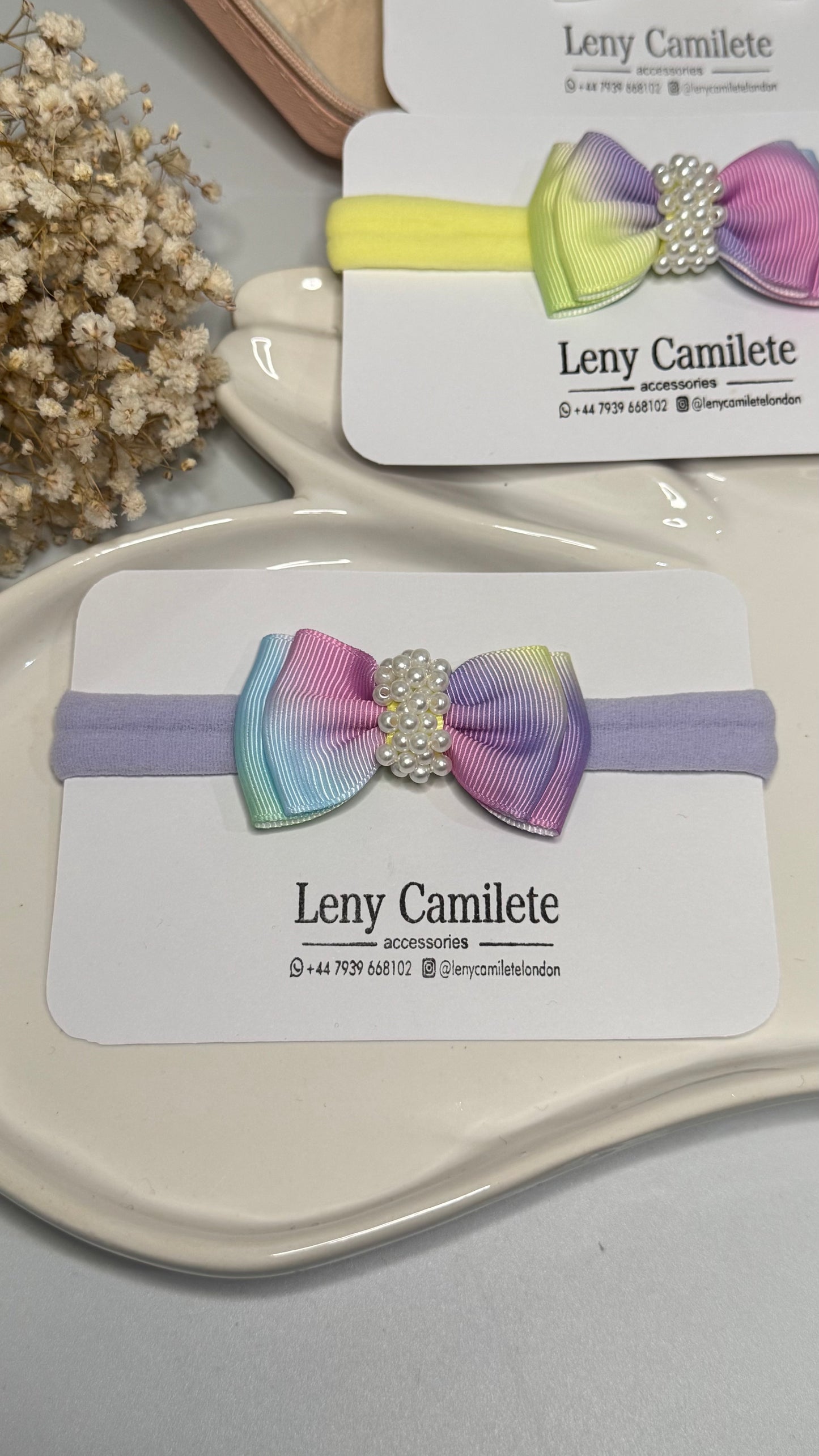 Baby headband - pearls embroidered