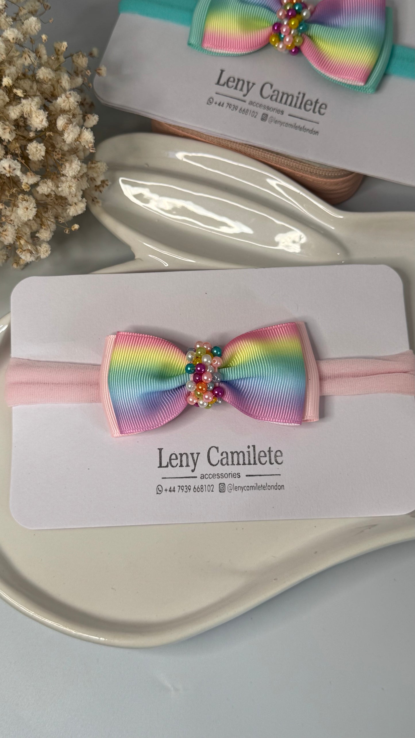 Baby soft headband - pearls embroidered