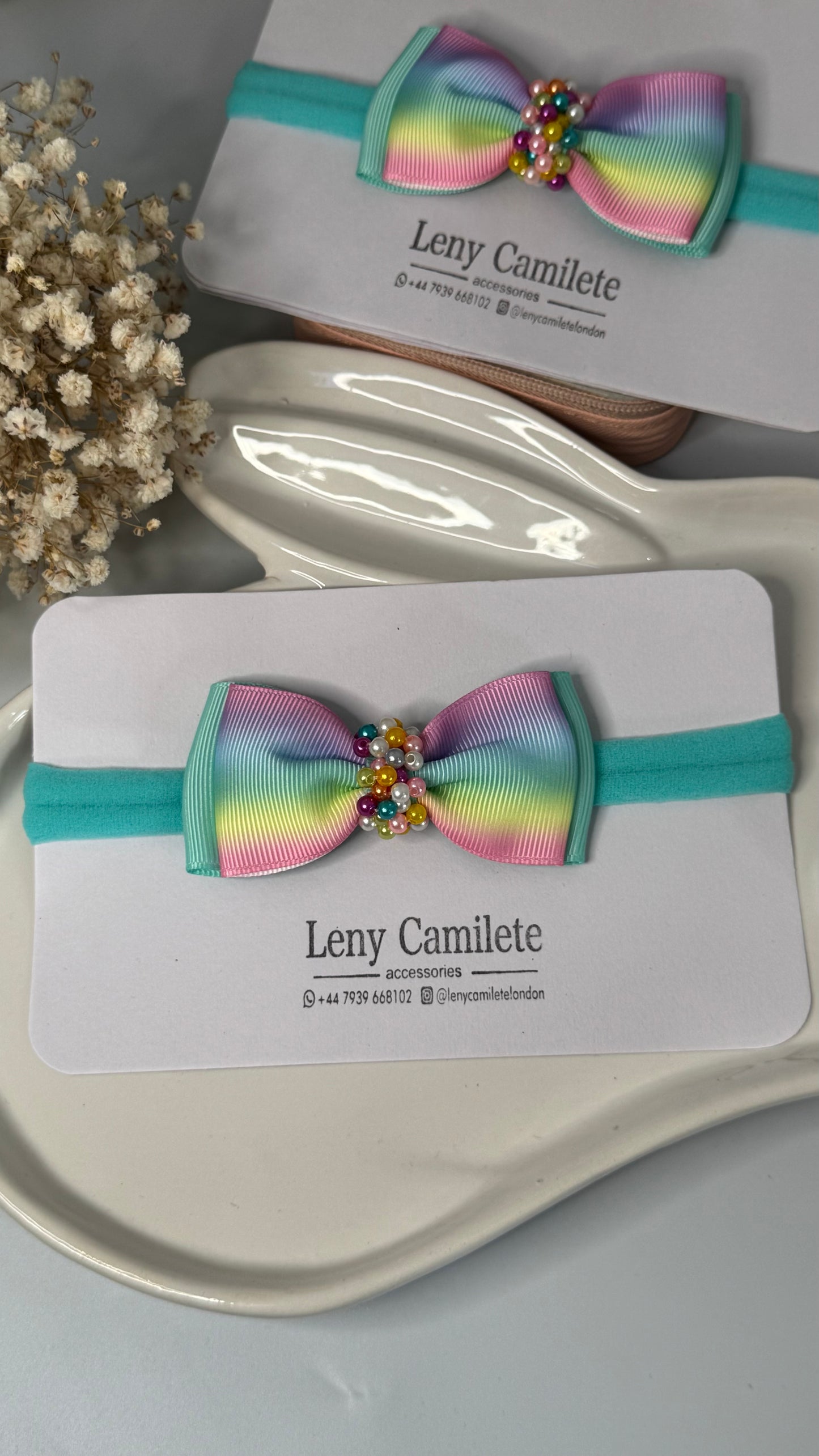 Baby soft headband - pearls embroidered