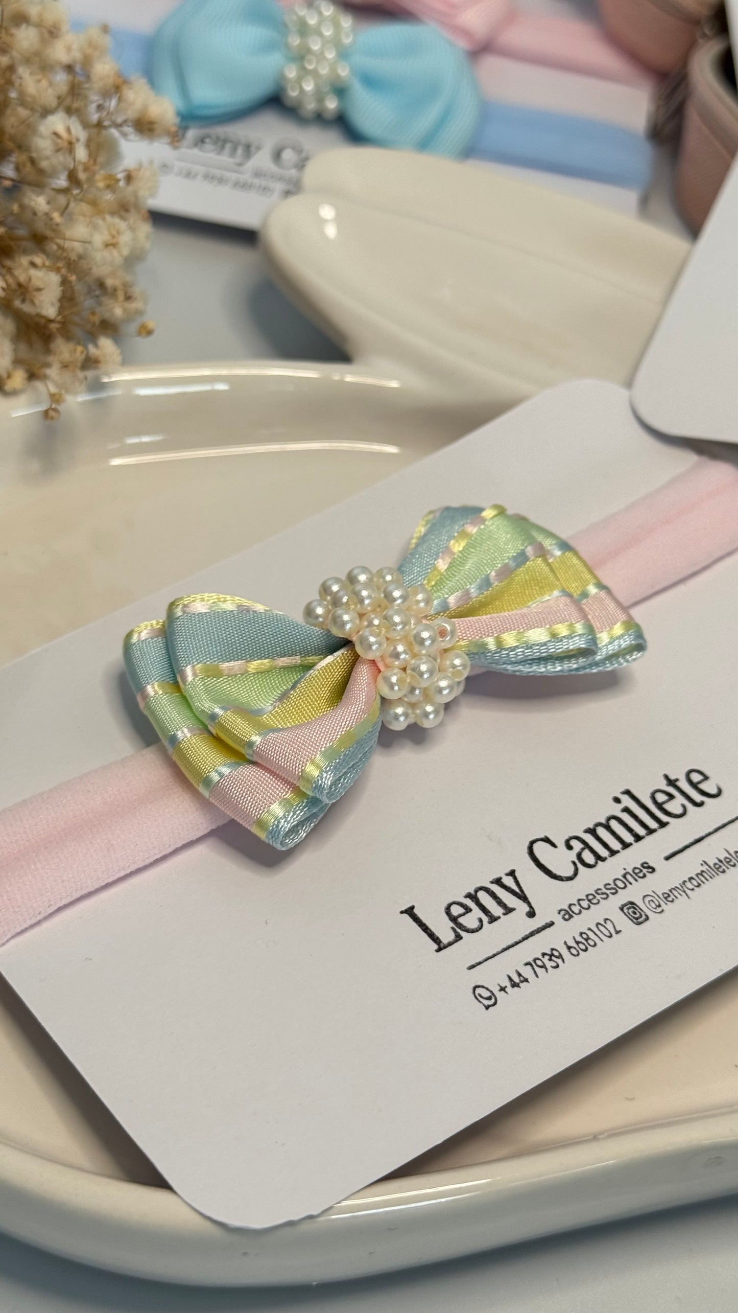 Baby headband - pearls embroidered
