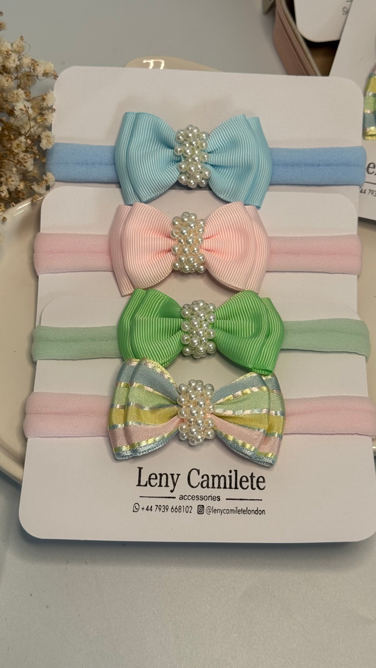 Baby headband - pearls embroidered