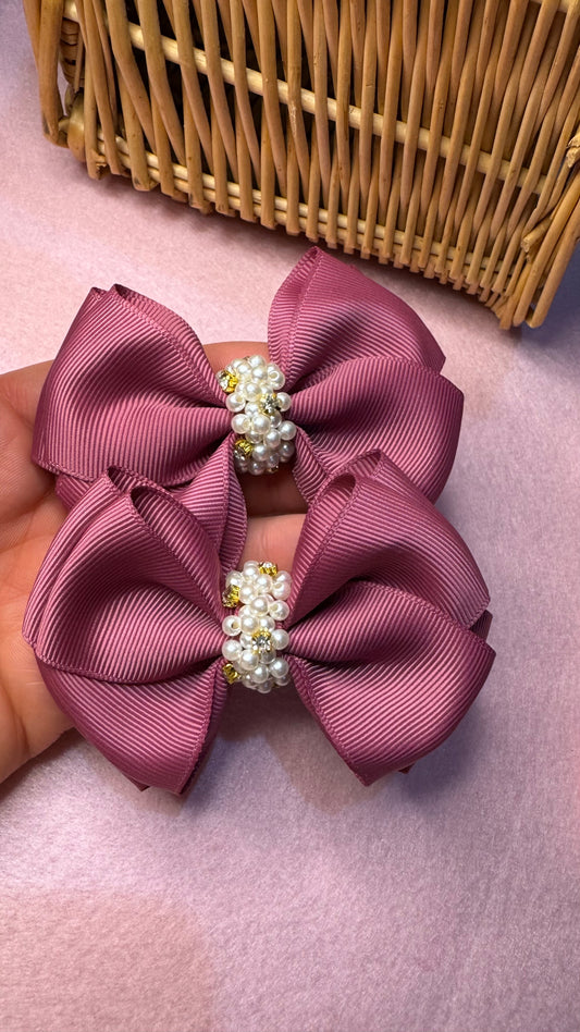 Grosgrain embroidered bow/ hair bow / pigtail - £9.50 each