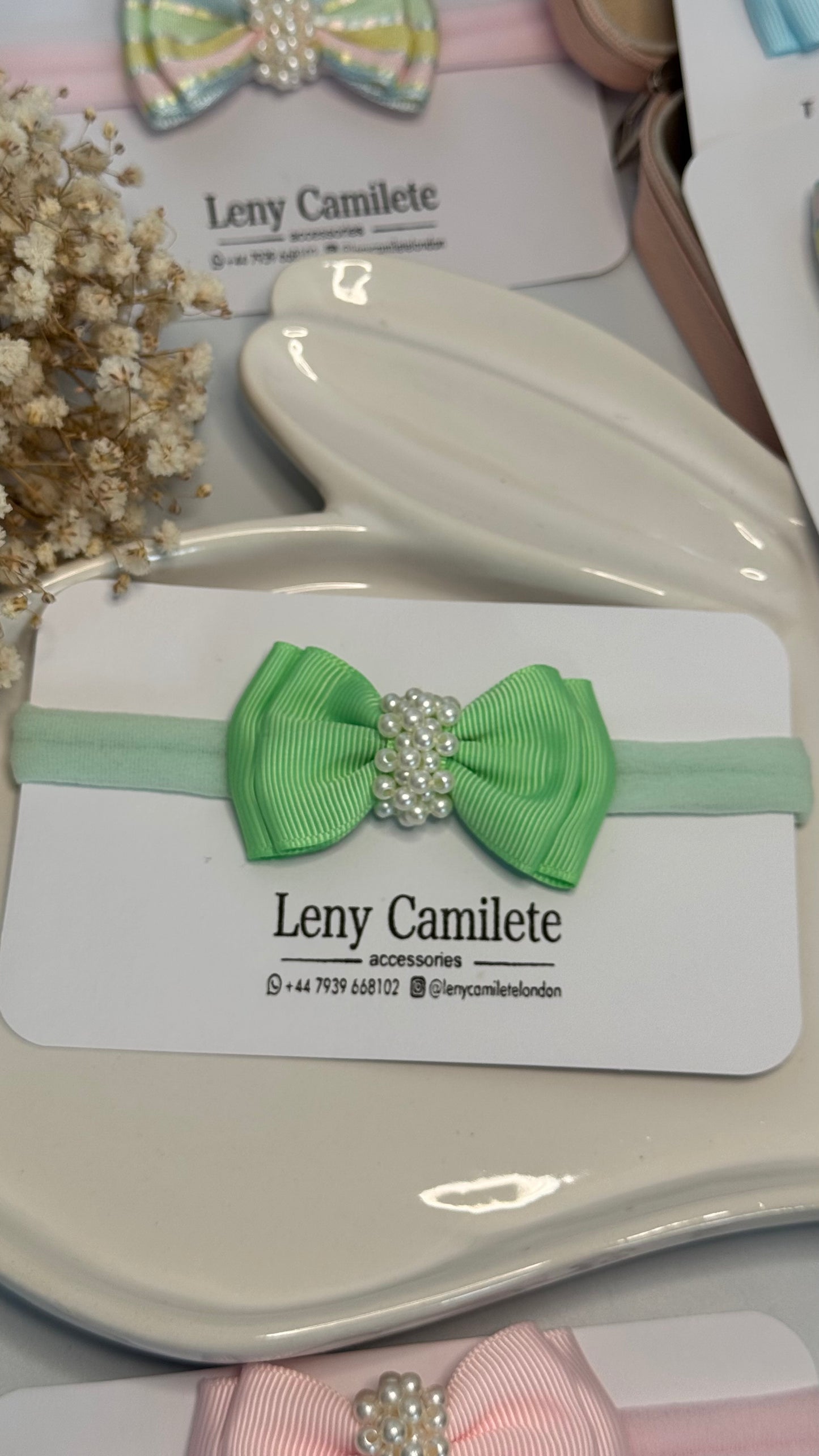 Baby headband - pearls embroidered