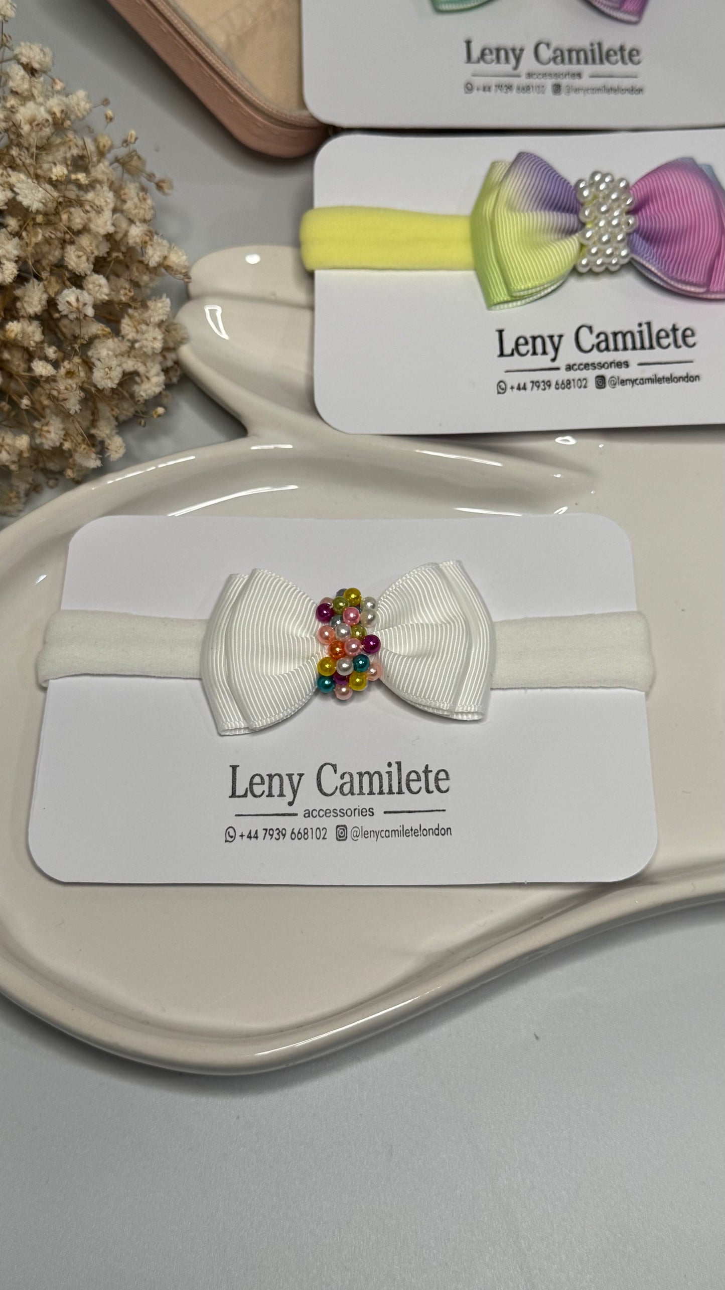 Baby headband - pearls embroidered